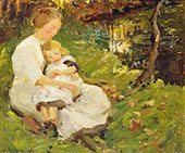 Mother and Child in a Wooded Landscape 1913 By Harold Harvey