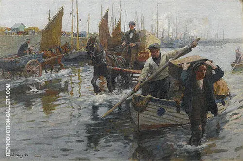Unloading The Boats Newlyn Harbour By Harold Harvey