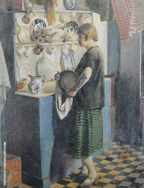 Gertrude in The Kitchen at Maen Cottage 1927 By Harold Harvey