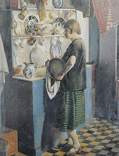 Gertrude in The Kitchen at Maen Cottage 1927 By Harold Harvey