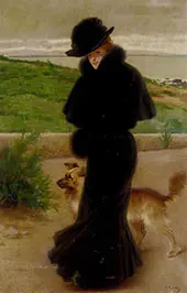 An Elegant Lady With Her Faithful Companion By The Beach By Vittorio Matteo Corcos