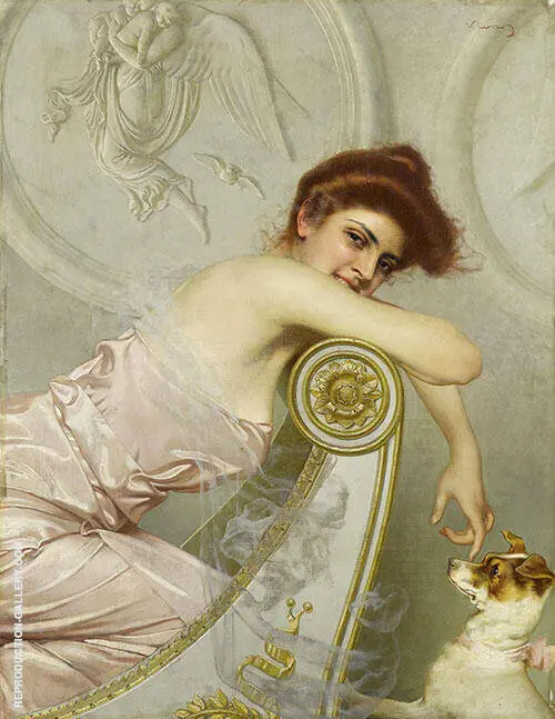 Young Woman with a Little Dog 1895 By Vittorio Matteo Corcos