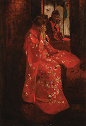 Girl in Red Kimono in front of a Mirror By George Hendrik Breitner