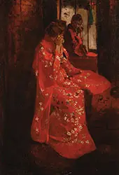 Girl in Red Kimono in front of a Mirror By George Hendrik Breitner