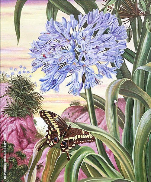 Blue Lily and Large Butterfly | Oil Painting Reproduction