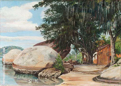 Boulders Fishermans Cottage and Tree Hung with Air Plant at Parquita Brazil 1880 By Marianne North