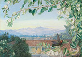 The Permanent Snows from Santiago Patagua in front with Hummingbird and Nest 1880 By Marianne North