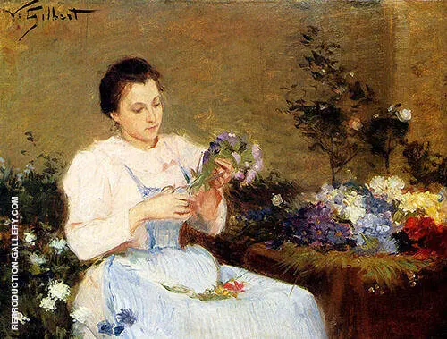 Arranging Flowers for a Spring Bouquet By Victor Gabriel Gilbert