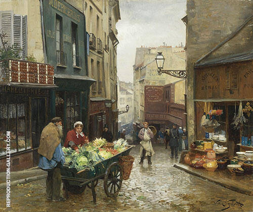 Market on The Rue Mouffetard Paris | Oil Painting Reproduction