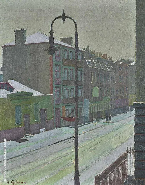 A London Street Scene in Snow 1917 By Harold Gilman