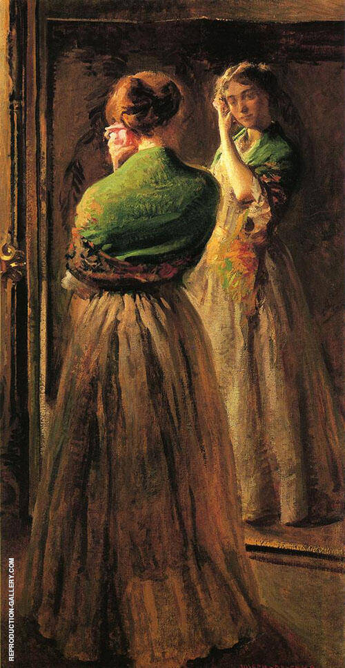 Girl with A Green Shawl 1900 by Joseph de Camp | Oil Painting Reproduction