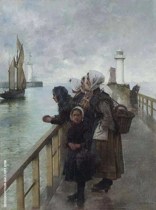 Watching The Sea Boulogne Harbour France By Albert Chevallier Tayler