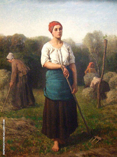 Girl with a Rake 1859 by Jules Breton | Oil Painting Reproduction