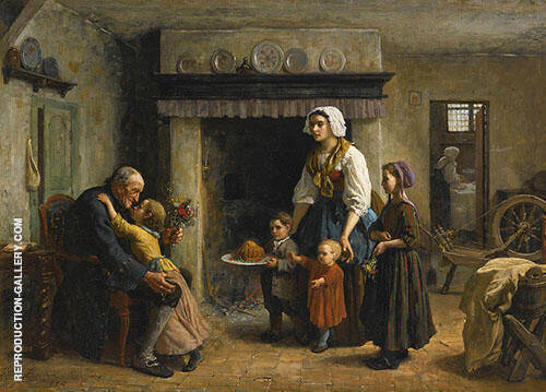 Grandfather's Birthday by Jules Breton | Oil Painting Reproduction
