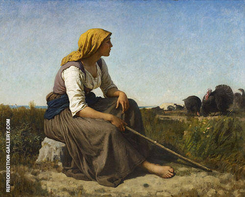 The Turkey Tender 1864 by Jules Breton | Oil Painting Reproduction