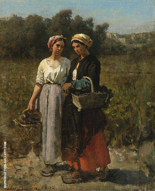 Two Young Woman Picking Grapes 1862 | Oil Painting Reproduction