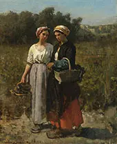 Two Young Woman Picking Grapes 1862 By Jules Breton