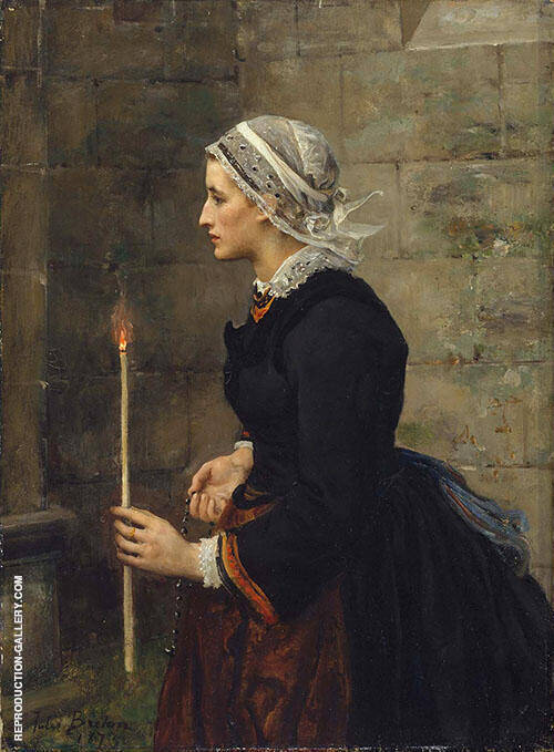 Woman with a Taper 1873 by Jules Breton | Oil Painting Reproduction