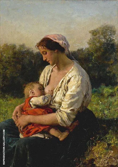 Young Mother Nursing her Child By Jules Breton