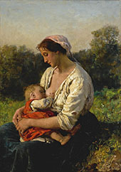 Young Mother Nursing her Child By Jules Breton
