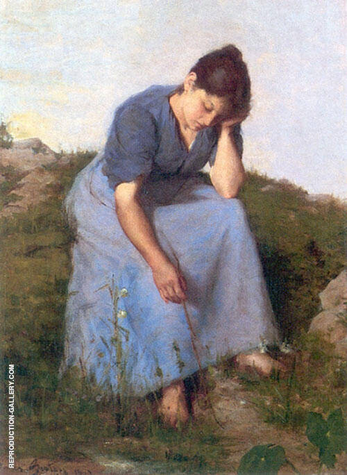 Young Woman in A Feild by Jules Breton | Oil Painting Reproduction