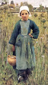 Breton Girl Carrying a Jar 1882 By Sir George Clausen