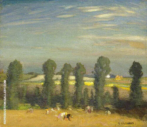 Landscape with Hayfield and Poplars By Sir George Clausen