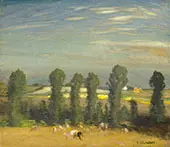 Landscape with Hayfield and Poplars By Sir George Clausen