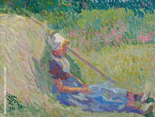 Girl Resting again a Haystack By Jan Toorop