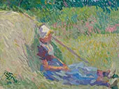 Girl Resting again a Haystack By Jan Toorop