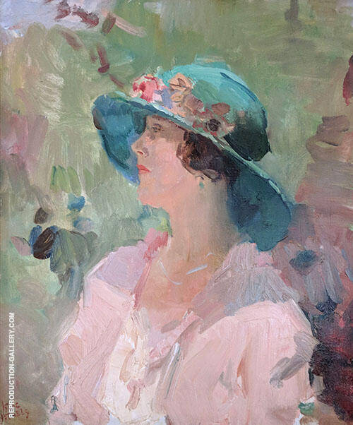 Lady with Green Hat in Zonneschijn | Oil Painting Reproduction