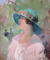 Lady with Green Hat in Zonneschijn By Isaac Israels
