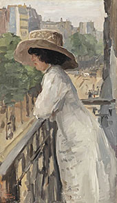 An Elegant Lady on a Balcony Rue de Ligancourt, Paris By Isaac Israels