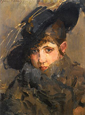 A Lady in a Hat with a Fur Collar By Isaac Israels