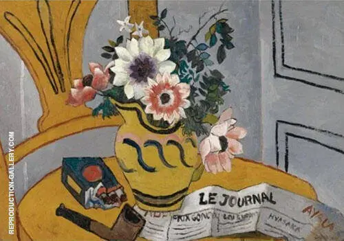 Flowers on a Chair with Pipe and Paper By Christopher Wood