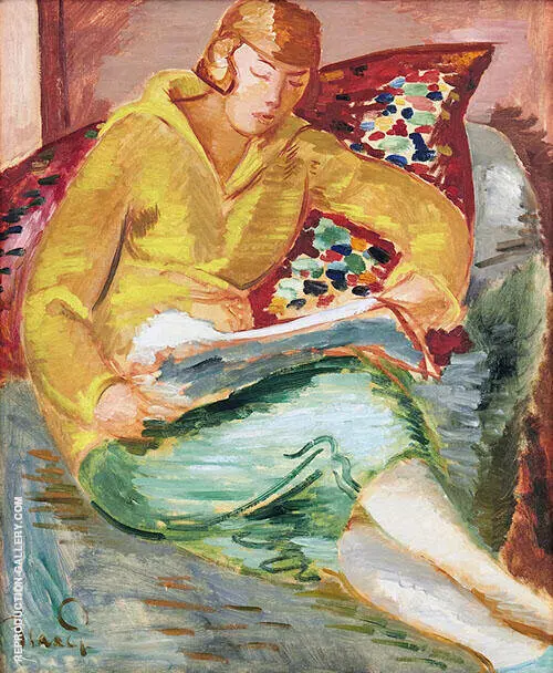 In Yellow Cardigan and Green Skirt By Isaac Grunewald