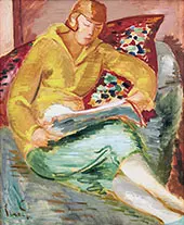 In Yellow Cardigan and Green Skirt By Isaac Grunewald