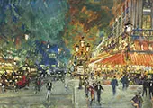 Place de 'Opera with Cafe de la Paix at Night, Paris By Konstantin Korovin
