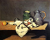 Still Life with Green Container and Tin Pot 1869 By Paul Cezanne