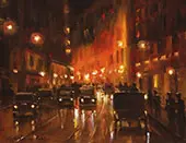 Street Scene at Night with Automobiles By Gustave Loiseau