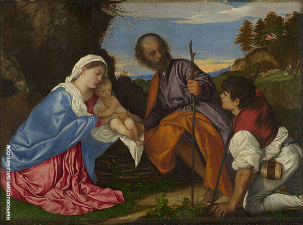 The Holy Family with a Shepherd | Oil Painting Reproduction
