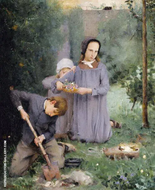 Children Burying a Bird 1878 By J. Alden Weir