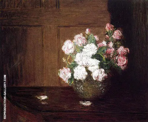 Roses in a Silver Bowl on a Mahogany Table By J. Alden Weir