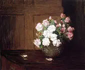 Roses in a Silver Bowl on a Mahogany Table By J. Alden Weir