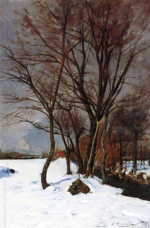 Winter Landscape with Stream by J. Alden Weir | Oil Painting Reproduction