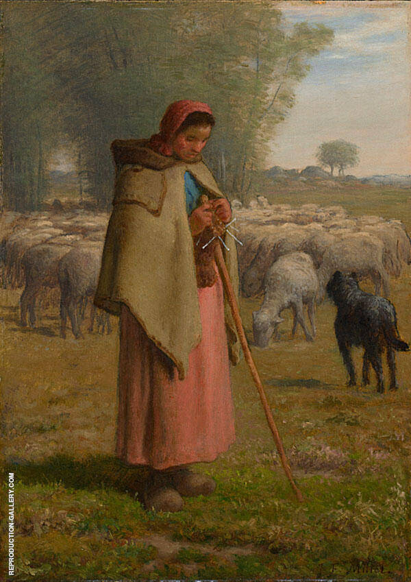 Young Girl Guarding her Sheep | Oil Painting Reproduction