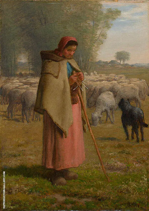 Young Girl Guarding her Sheep By Jean Francois Millet