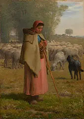 Young Girl Guarding her Sheep By Jean Francois Millet