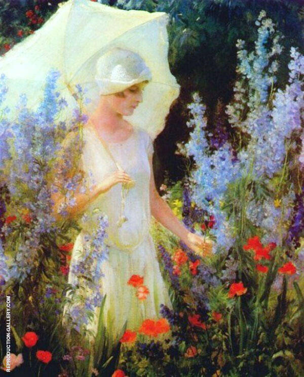 Blue Delphiniums by Charles Courtney Curran | Oil Painting Reproduction