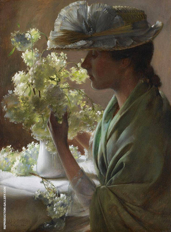 Lady with Bouquet by Charles Courtney Curran | Oil Painting Reproduction